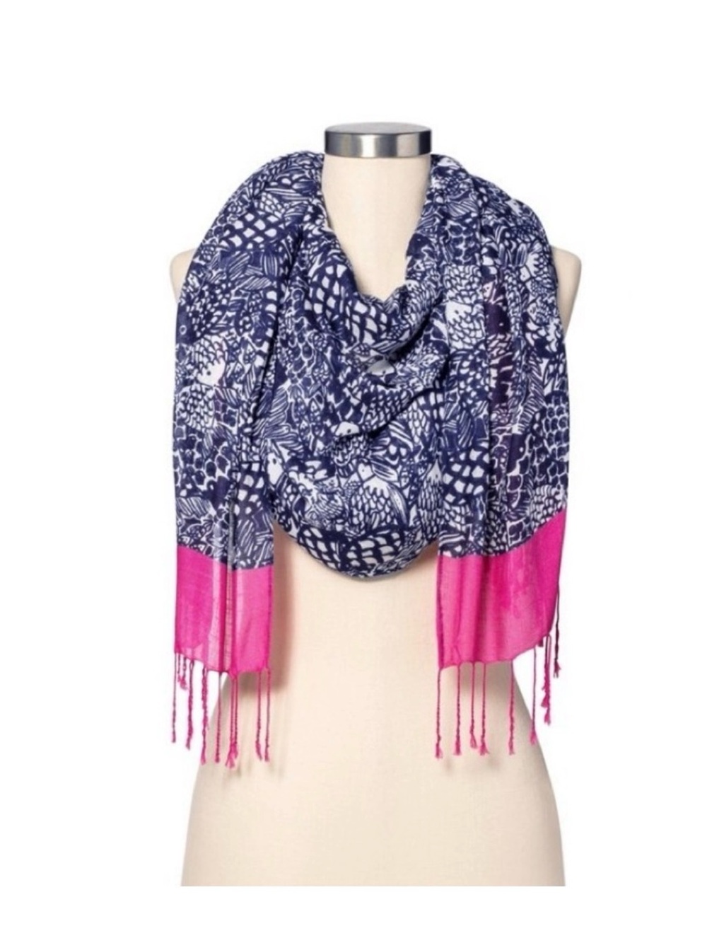 Lilly Pulitzer x Target NWT Navy Pink Printed Fringe Scarf OS